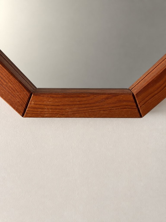 Vintage Octagonal Wooden Wall Mirror – 1970s Geometric Design (photo 5 of 8)