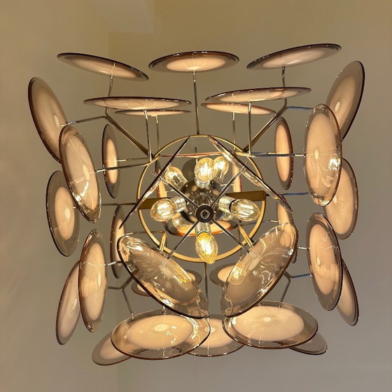 Image 1 of Pendant lamp with purple Murano glass discs, designed by Vistosi