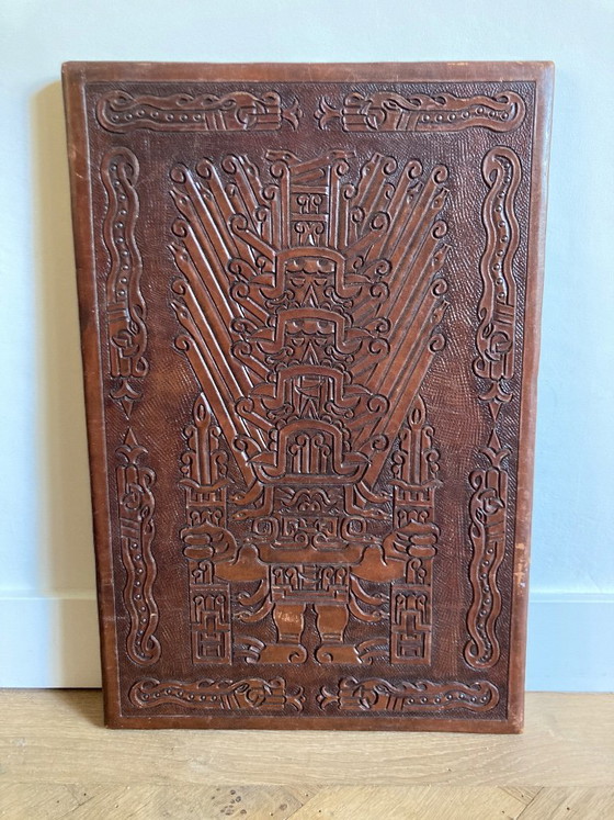 Brutalistisch Lederen Paneel Leer – Wanddecoratie, Leather, Wood (photo 7 of 8)