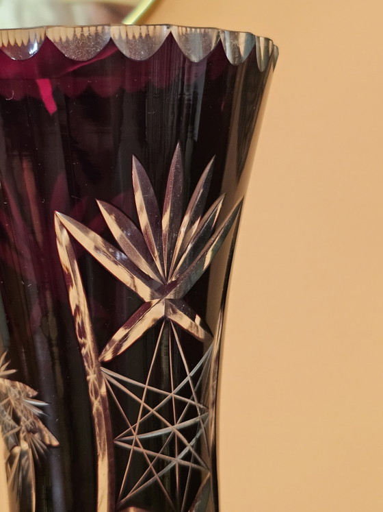 Antique Bohemian Ruby Red Cut Crystal Vase (photo 4 of 9)