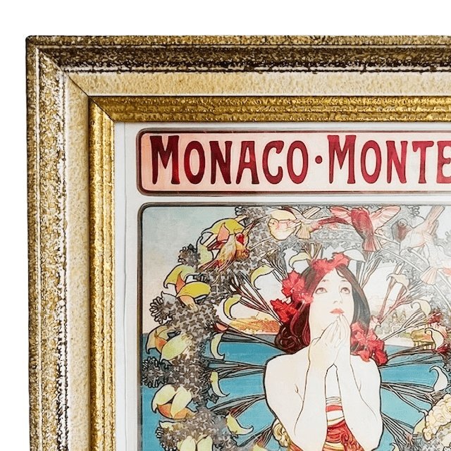 ARTDECO Alphonse Mucha vintage ART 木製 Vintage Art Nouveau Alphonse Mucha painting Monte Carlo gold