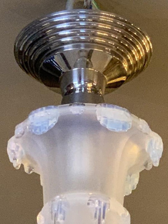 Art Deco Cascade Opaal Matglas Kroonluchter van Jean Gauthier voor Ezan, jaren 30 (photo 11 of 18)