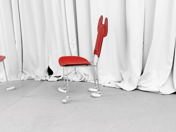 1/1 Javier Mariscal Akaba Garriris Chair Red Leather 1987 – Chairs and lounge chairs, Metal (photo 8 of 10)