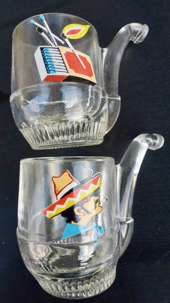 Image 1 of Antieke pijpvormige shotglaasjes uit de jaren 70 van de vorige eeuw.