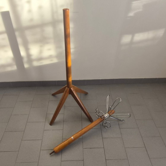 Image 1 of Vintage 1950s Chevillotte Coat Rack, Wood & Metal, Rockabilly Style
