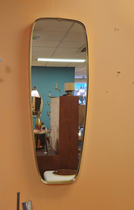 Image 1 of Specchio da parete vintage in ottone lungo e alto