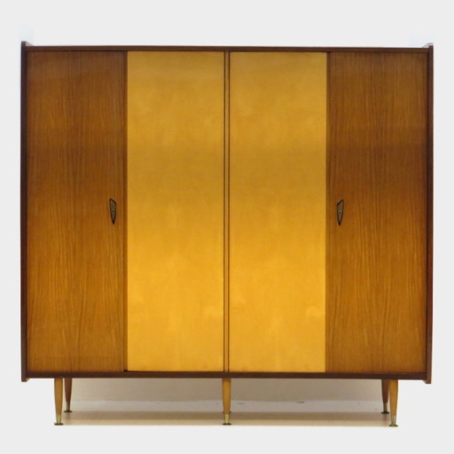 Armoire vintage à 4 portes en érable et teck, années 1950