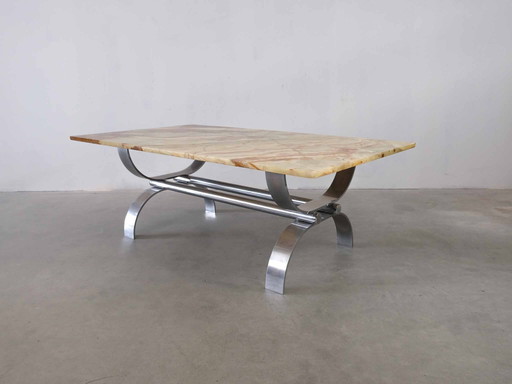 Vintage Coffee Table Marble Chrome Midcentury Brutalism