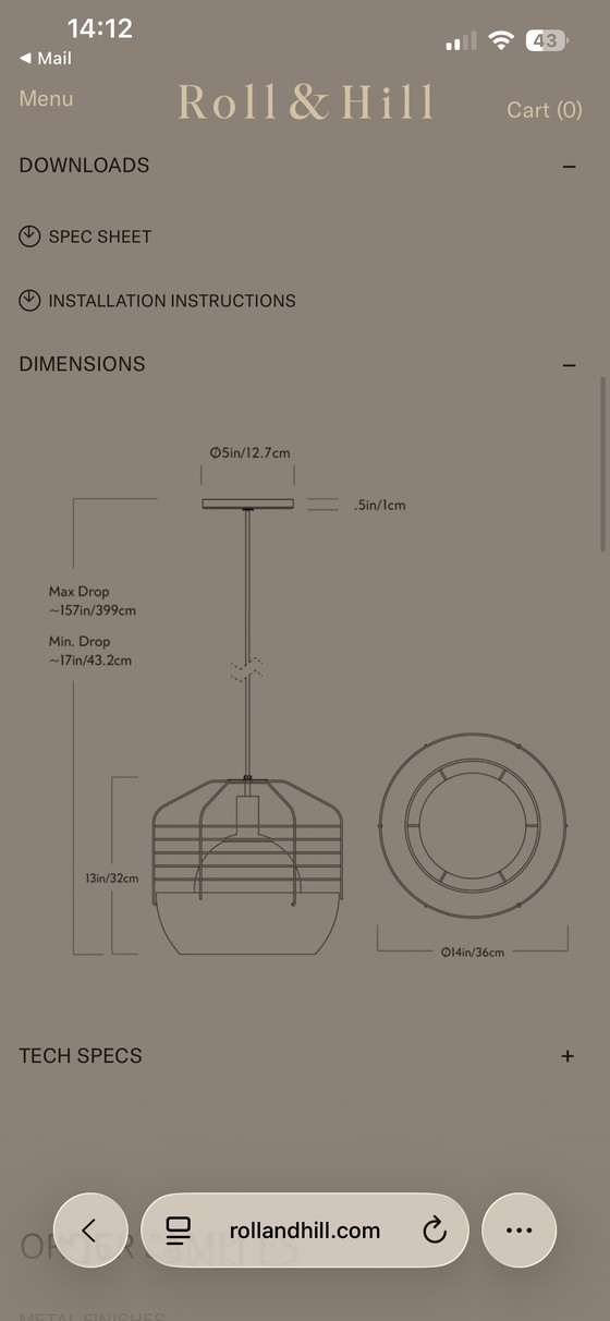 Image 1 of Roll & Hill Bluff City 14 inch hanglamp nieuw in doos