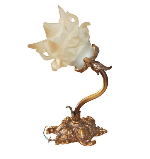 Vintage wandlamp van brons en glas – bloemvorm – jaren 80