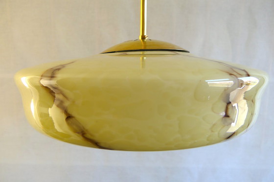 Image 1 of Lampada da soffitto Art Déco in vetro marmorizzato beige marrone