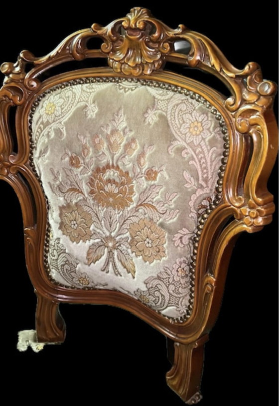4 sedie da pranzo barocche, Tessile, Legno, Beige (foto 4 di 5)