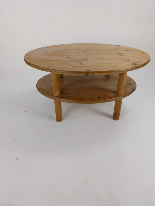 1 x Table basse ovale en pin Rainer Daumiller 1970