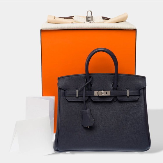 Image 1 of Sac HERMES Birkin 25 en Cuir Bleu Marine - 103352