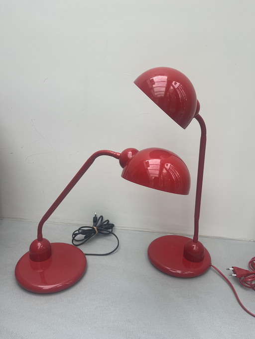 Bureaulampen 2 stuks. Vintage - space age - rood
