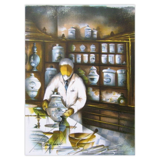 Image 1 of Raymond POULET Beroepen - De apotheker Gesigneerde lithografie 1984
