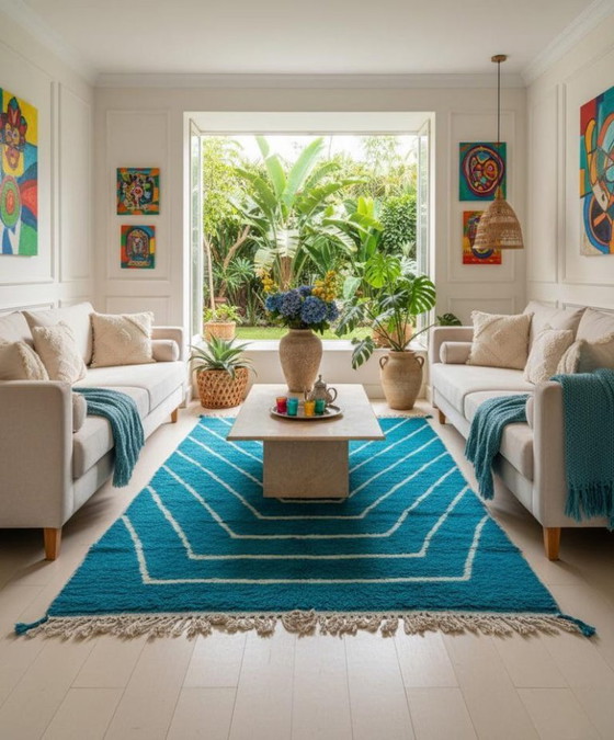 Image 1 of Off-white Moroccan rug with geometric patterns, 250cm x 150cm