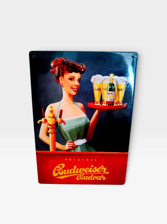 3 x Pubblicità Budweiser / Insegne pubblicitarie curve / Budvar – Oggetti decorativi, Metallo (photo 3 of 5)