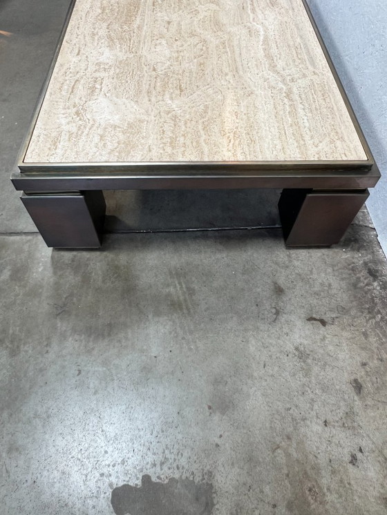 Image 1 of Grande table basse vintage, Belgochrom, Belgique, années 1970. Travertin et laiton