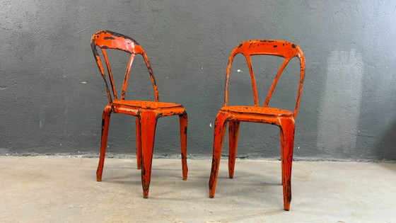 Image 1 of Set aus 2 industriellen Esszimmerstühlen aus Metall von Joseph Mathieu, lackierter Stahl, 1920er Jahre, Frankreich