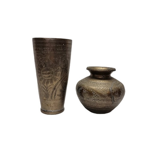 Petits vases vintage en laiton provenant d'Inde, années 1960/70