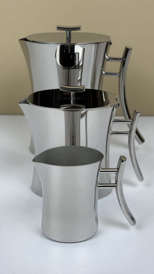 Sambonet Bamboo coffee tea set chrome creamer sugar bowl