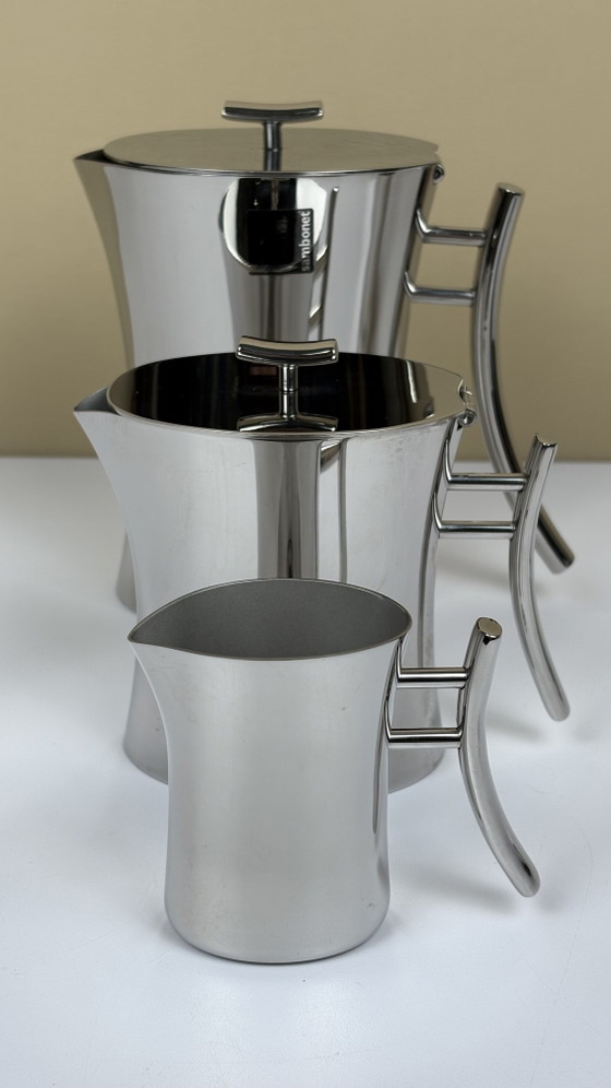 Image 1 of Sambonet Bamboo coffee tea set chrome creamer sugar bowl