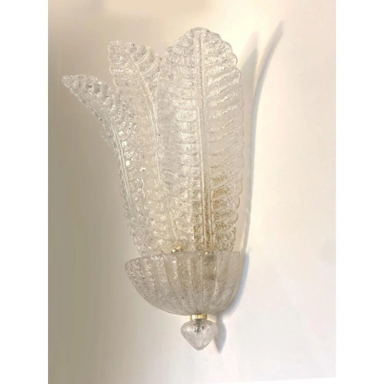 Image 1 of Moderne venezianische Wandleuchten aus transparentem Graniglia-Muranoglas in Blattform – 2er-Set