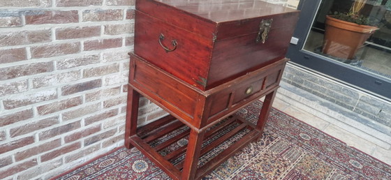 Image 1 of Antique Chinese blanket chest with drawer and base