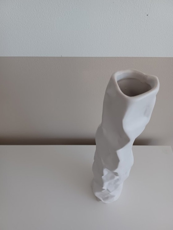 Image 1 of Sculptural Vase in Matte White Ceramic. Modern Pleated Design.