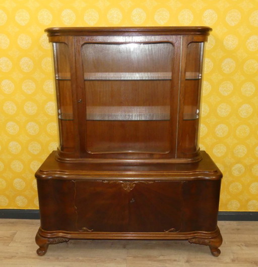 vitrine en verre courbé semi-circulaire, meuble de salon, vitrine, buffet haut Thummernicht, meuble à vaisselle en verre, meuble