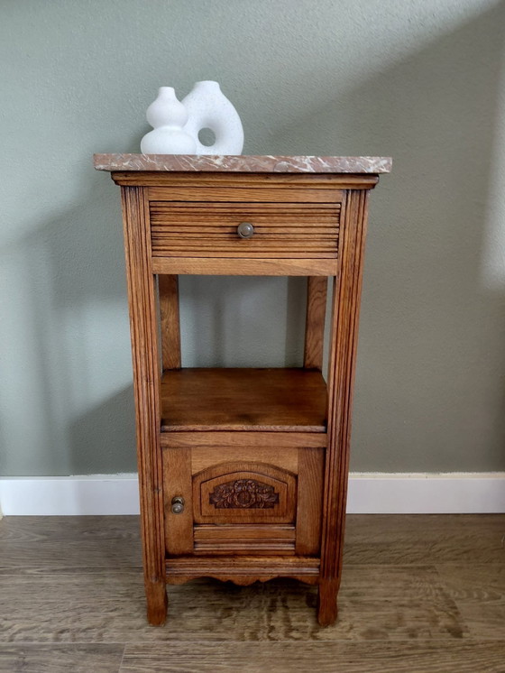 Image 1 of Art Deco bedside table with marble top