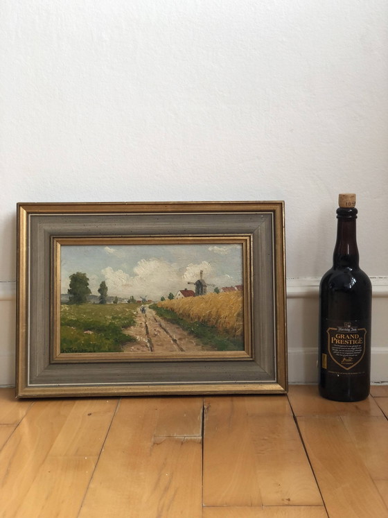 Image 1 of Peinture à l'huile originale vintage représentant un paysage de cottage : œuvre d'art encadrée