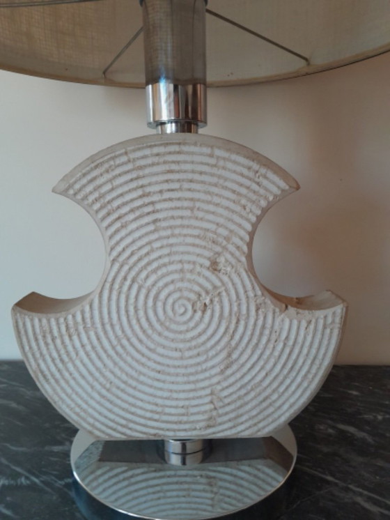 Image 1 of Brutalistische lamp in Gard stone en chroom 1970