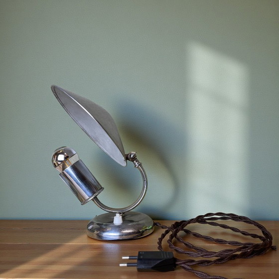 Image 1 of Lámpara de mesa Bauhaus de metal cromado plateado con pantalla ajustable al estilo de Josef Hurka para Napako