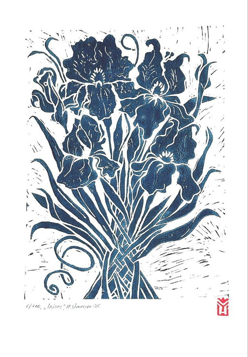 Irises – A3 Handmade Linocut Print 