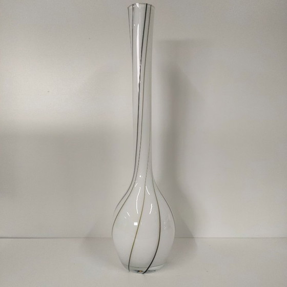 Image 1 of Tall handmade designer vase with black applied 'glass' lines