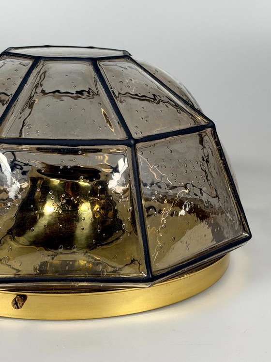 Image 1 of 1960s/70s ceiling lamp, Glashütte Limburg, Germany, Plafoniere, glass & metal