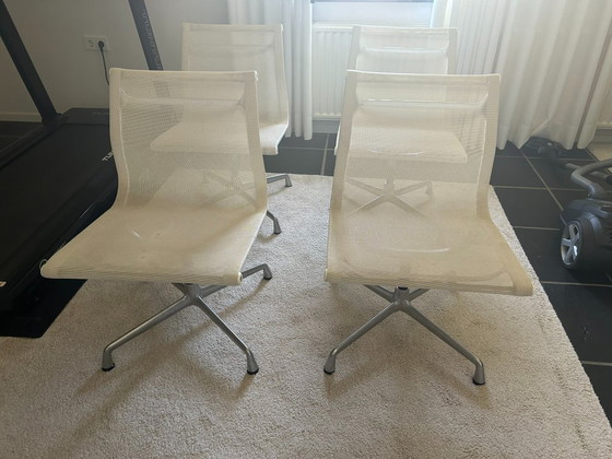 Image 1 of Vitra Eames Aluminum Chair EA 106 (set of 4) White Netweave