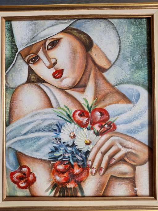 Oil on canvas signed and framed after Tamara de Lempicka 'In midsummer 1928' Art Deco