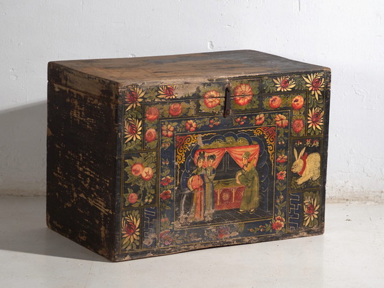 Antique painted Chinese trunk in pine wood – China, circa 1900 – Storage cabinet (photo 9 of 40)