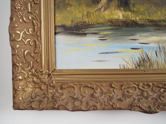 Image 1 of Peinture "The Road by the Pond", design scandinave, années 1970