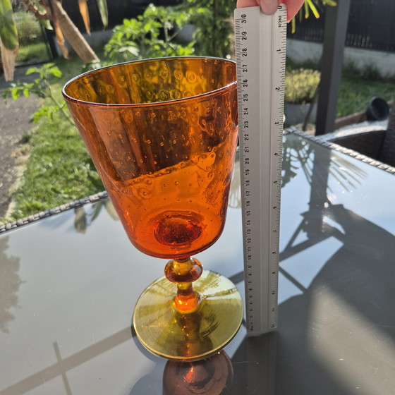 Image 1 of Vase vintage en verre soufflé – cristal bullé orange – circa 1970