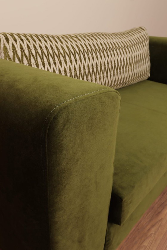 Image 1 of Vintage sofa 2 places deep olive green modern design 