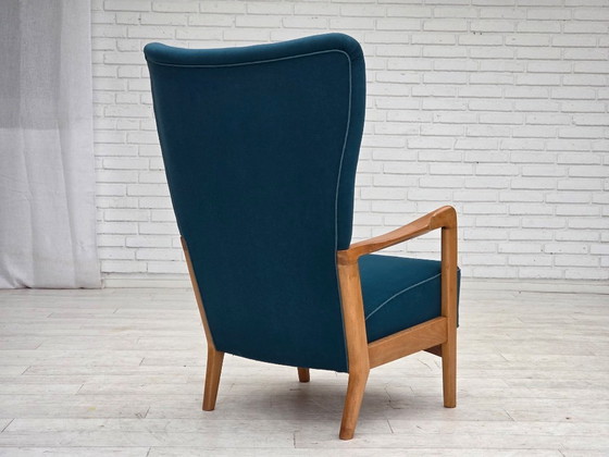 Image 1 of Anni '70, poltrona danese di Fritz Hansen, lana per mobili, legno di faggio laccato.