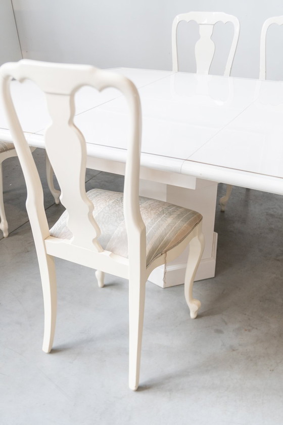 Image 1 of Table de salle à manger extensible Mario Sabot 1980S avec 5 chaises blanches laquées