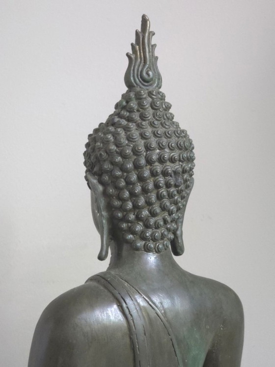 Antieke Bronzen Thaise Sukhothai Boeddha Akshobhya (47 cm) – Beeldhouwkunst (photo 10 of 14)
