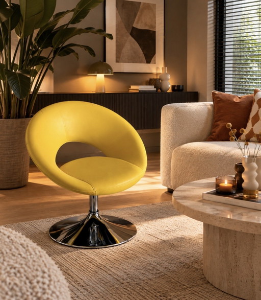 Fauteuil rétro, petite chaise – draaistoelen, Chrome, Skai