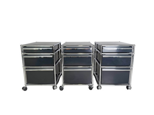 3x USM Haller Rollcontainer Büroschrank Fritz Haller Design Schwarz