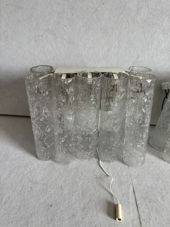 Image 1 of Vintage set Doria Leuchten wandlamp ijsglas tubes jaren 60